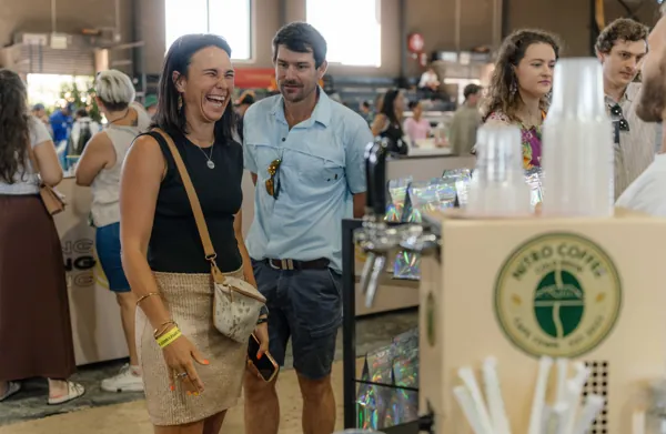 Customers laughing at the stand